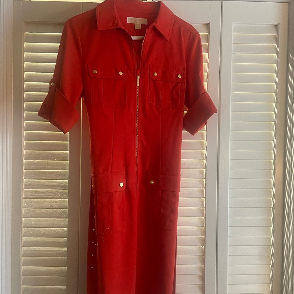 Red Zip-Up Shirt Dress